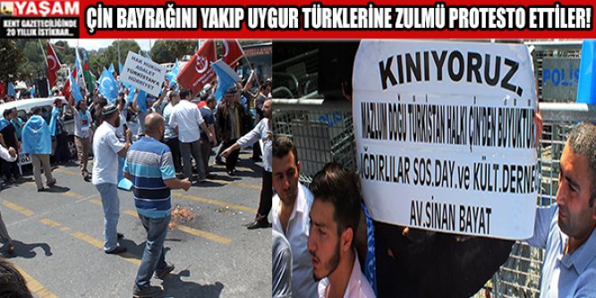 Çin Bayrağı'nı yakıp Uygur Türklerine zulmü protesto ettiler